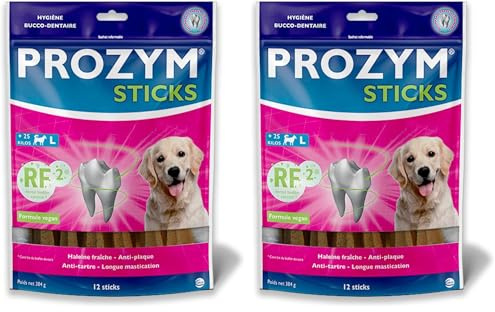 PROZYM RF2 Sticks x12 - Spéciale Hygiène Dentaire Naturelle - Recommandé par des Vétérianire - Formule Vegan pour Chien +25kg (Lot de 2)