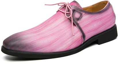 JHYUUKAU Scarpe Eleganti da Uomo Oxford Classiche Scarpe Formali Business Casual per Matrimonio, Festa, Ufficio,Rosa,44 EU
