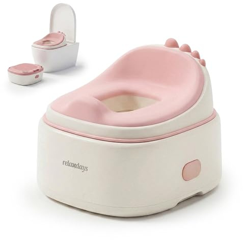 Relaxdays Vasino 4-in-1, Dino, Coperchio e paraspruzzi, HxLxP 30x36,5x33,5 cm, Riduttore WC e Sgabello, da Viaggio, Rosa