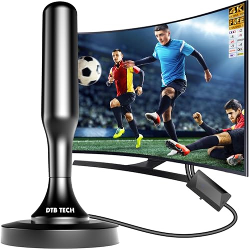 Antenne TV Intérieur Puissante, 2026 Antenne TV Intérieur avec Amplificateur de Signal Intelligent, Antenne Interieur TNT Puissante Réception 360° Portée 600km, 4K HD/1080P Les Chaînes Gratuites, Noir