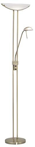 EGLO LED Stehlampe Baya, 2 flammige Stehleuchte dimmbar, Standleuchte aus brünierten Metall und Glas in Weiß, Wohnzimmerlampe, Deckenfluter mit Leselampe, warmweiß