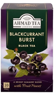 Ahmad Tea - Blackcurrant Burst - Té negro con grosella negra - Con trozos de fruta - Bolsitas de té envueltas individualmente y selladas con aroma con 2 g de té por ración - 20 bolsitas de té