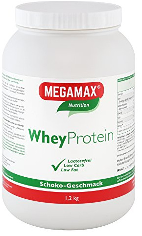 MEGAMAX Whey Protein Drink Molkeneiweiß Schoko 1.2 kg | laktosefreie Molkeneiweißisolat | hochwertiges Low Carb Molkeprotein-Isolat | Eiweiß-Shake ideal für Muskelaufbau, Knochen u. Fitness