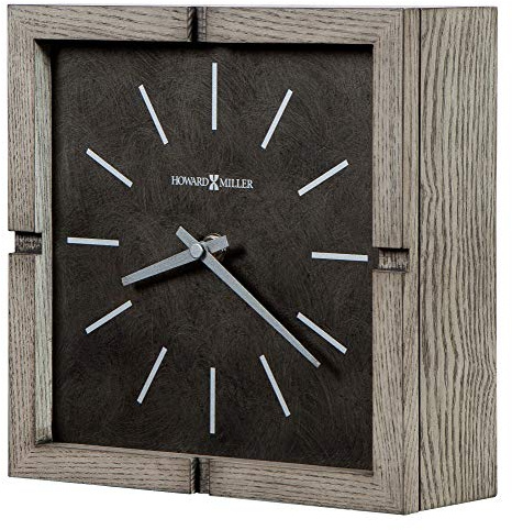 Howard Miller Fortin Mantel Clock - Woden Square Tabletop Timepiece, Battery Operated Analog Desk Clock, Gray Finish, Silver Hands, Quartz Movement, Vintage, Ideal Living Room, Home and Office Decor