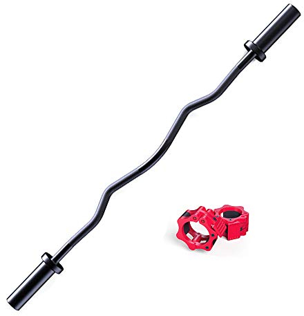 Curlstange Langhantelstange Curlhantel SZ Stange Hantelstange mit Federklammern Länge 120cm Tragkraft max 150kg, Schwarz