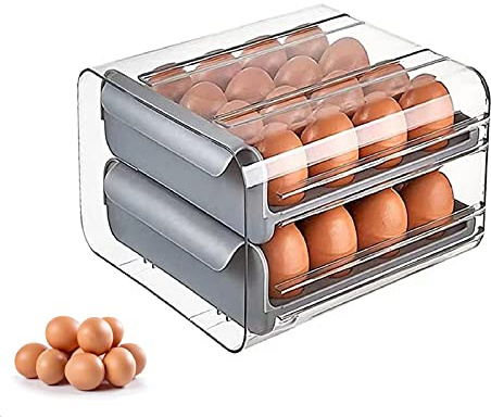 NILICAN Caja de huevos para nevera, caja de almacenamiento de huevos, apilable, transparente, contenedor de huevos de plástico, caja de almacenamiento de huevos para frescos, cajón (gris)