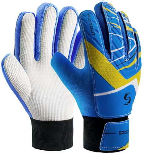 Sportout Torwarthandschuhe Kinder und Jugendliche, Fußball Torwarthandschuhe, Fußballhandschuhe, Doppeltem Schutz, Tragbarkeit, Super Halt(Blue, 8)