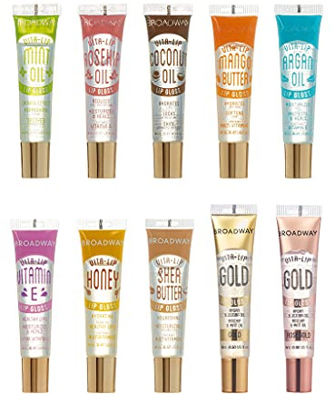 Ruby Kisses Broadway Vita-Lip Clear Lip Gloss (10 Pack), Ultra-Hydrating & Soothing Formula with Vitamins, High-Shine Non-Sticky Finish Lip Balm with Mint, Rosehip, Coconut, Mango, Argan, Honey, Shea