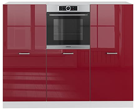 Vicco Küchenblock R-Line, Rot Hochglanz/Weiß, 180 cm ohne Arbeitsplatte, zur individuellen Erweiterung mit Zusatzmodulen geeignet