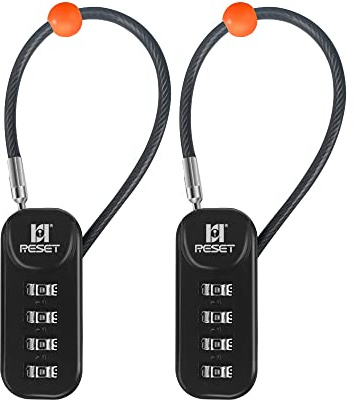 RESET - 192 Cadenas à combinaison à 4 chiffres avec câble de 10,2 cm, verrou de voyage pour bagages, valise, sac à dos, boîte à outils, étui (noir, lot de 2)
