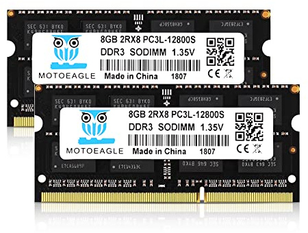 Motoeagle 16GB DDR3 SODIMM DDR3L-1600 2x8GB RAM PC3L-12800S 8GB 2Rx8 PC3 12800 DDR3 1600MHz CL11 204-Pin Non-ECC Laptop-Speicher