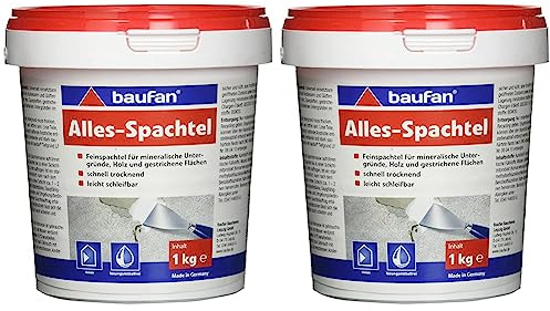 Baufan Alles-Spachtel Weiß 1kg I Zum Ausbessern & Glätten von mineralischen Untergründen wie Putz, Beton I Schnell trocknend & gut schleifbar (Packung mit 2)