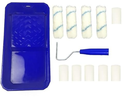 LPAMABA 12erSet Mini Farbroller Schaumstoff Lackrolle Farbrolle Klein Lackierrolle Malerrolle Paint Roller Farbwalze Lackierwalze Malerwalze Schaumwalzen Aufsteckbügel Farbwanne Lackier Maler Set