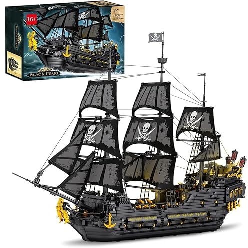 Auforua Piratenschiff Modellbausatz, Mit LED Beleuchtung, 4708 Teile Groß Klemmbausteine Piratenschiff MOC Bausteine Set