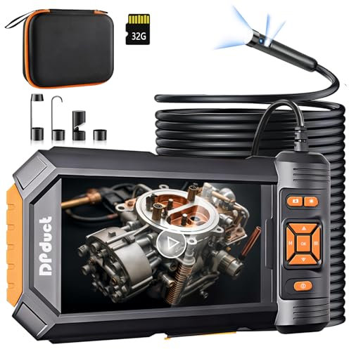 DPduct Endoskopkamera mit Licht, 10M Dual Lens Endoskop 5,0 Zoll IPS Bildschirm Inspektionskamera, 7.9mm Rohrkamera mit 8+1 Einstellbaren LED Licht, IP67 wasserdichte Industrie Endoskop Kamera-Orange