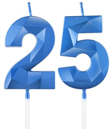 Royal Blue 25th Birthday Candles, 3D Number 25 Candle for Cake, Boy Girl 25th Birthday Decorations,Sapphire Candle Topper Blue Cake Decorations for Birthday Party Wedding Anniversary Supplies