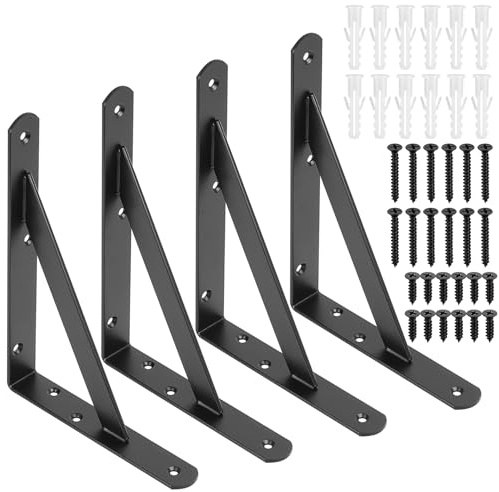 4 Pcs Soporte Estanteria Pared Negros, Estante Soportes Estanterias Pared, Escuadras para Estanterias Triangulares, Escuadras Metalicas para Estantes, Negro/200x150x25 mm (200x150x25x3mm/negro)