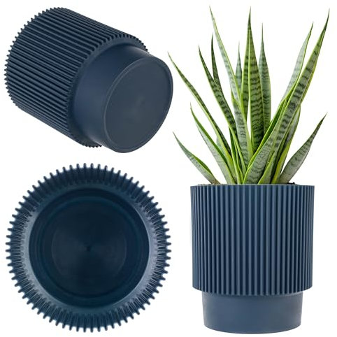 KADAX Pot de fleurs décoratif en plastique, rond, pour l'intérieur et l'extérieur, pot moderne pour plantes d'intérieur, bleu foncé, 15,5 cm