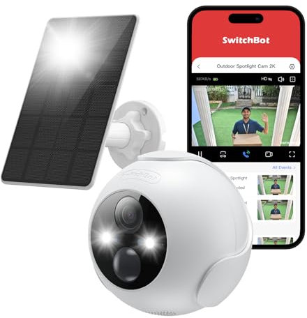 SwitchBot Kit de cámara de seguridad inalámbrica, cámara exterior 2K con panel solar, vigilancia ininterrumpida para seguridad doméstica, visión nocturna de color, detección de movimiento