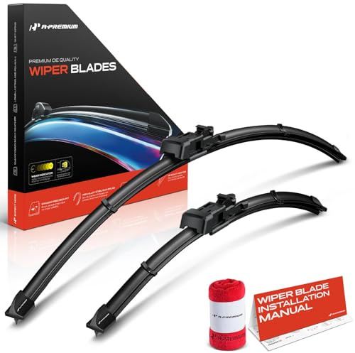 A-Premium 26 + 18 Windshield Wiper Blades with Wear Indicator & Towel
