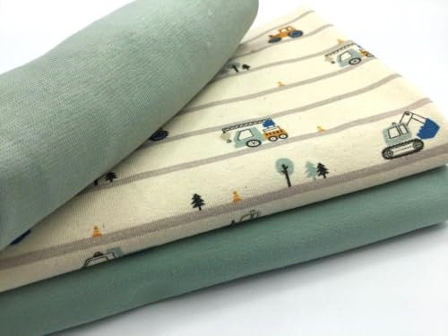 Jerseystoff Set | Jersey + Bündchen | Bio Jersey Stoffpaket BAGGER | 2 Farben | farblich perfekt abgestimmt | 3 x 0,5 m | Jerseystoff zum Nähen von Baby- und Kinderkleidung (natur-mint)