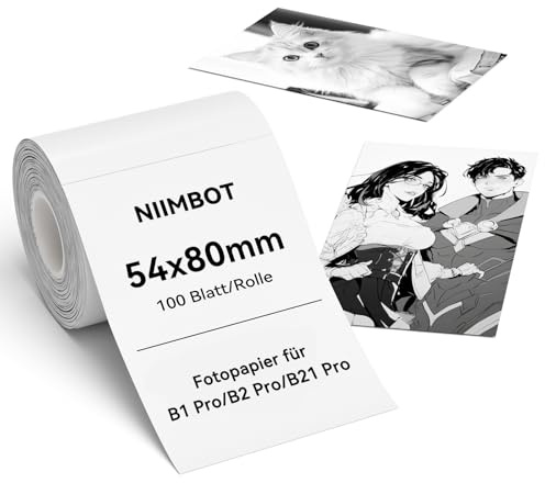 NIIMBOT Etiketter etikettband endast för B21Pro etikettskrivare, termopapper för foton, anteckningar, memos och gör-det-själv, 54 x 80 mm, 100 etiketter per rulle, vit
