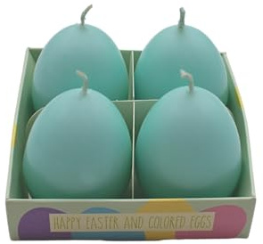 Dekohelden24 Ostereikerze im 4er Set - Eikerzen - Osterkerzen - Kerzen als Osterei, Pastell blau Größe H/Ø 6,5 x 4 cm,