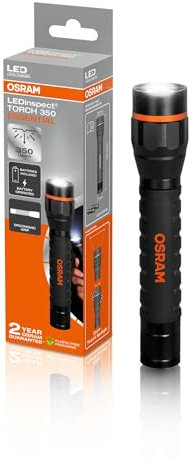 OSRAM LEDinspect Torch 350 Essential, Zoom Function, 350lm Brightness, 6500K, 3 Light Modes, LED Inspection Torch, Black