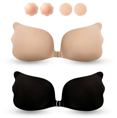 2 Pièces Soutien Gorge Adhésif & 4 Cache Tetons Femme, Soutien Gorge sans Bretelles - Soutien Gorge Invisible, Réutilisable pour Robes Dos Nu, Robes de Mariée, Maillots de Bain (Bonnet B)