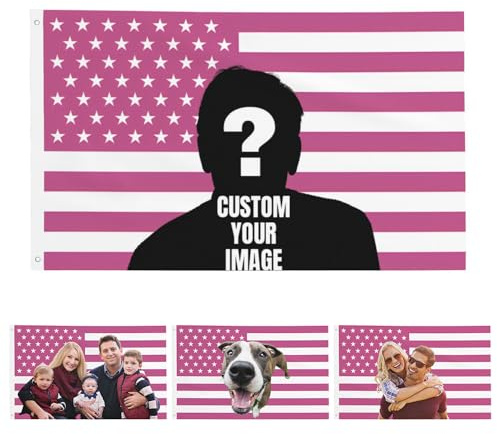 Bandiera americana rosa personalizzabile - Striscione con bandiere personalizzate - Personalizzato le tue foto - per dormitori, camere da letto, club, concerti, bar, decorazione divertente per poster