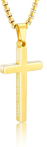 ESPVO Cross Necklace for Men Boys Bible Verse Stainless Steel Silver/Gold/Black Mens Cross Pendant Chain with 20+2 Inches Men's Jewelry Gifts