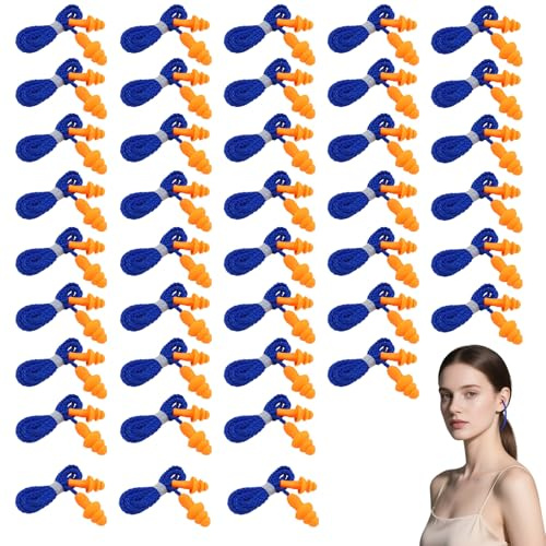 Tappi per orecchie con cavo 40 paia riutilizzabili in silicone morbido riduzione rumore per dormire viaggiare studiare lavorare protezione udito colore trasparente