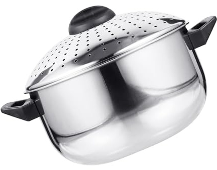 TOYANDONA Pentola per Cuocere Noodles in Acciaio Inossidabile con Scolapasta Integrato Coperchio Sicuro Fibbia Fondo Pressione Alta Resistenza Multiuso per Zuppe e Porridge Antiruggine e