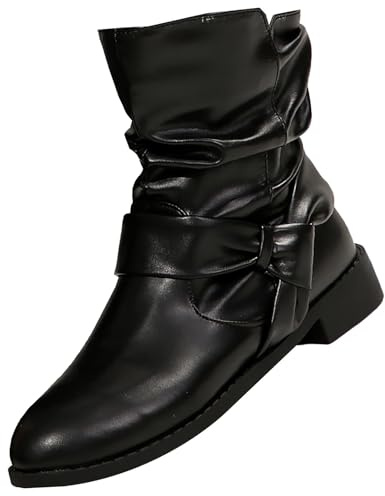 Générique Bottes Plateforme Mi-Mollet Pour Femme Bout Rond Bottine En Daim Botte Slouchy Plissé Boot Chaud Chaussure Décontracté Polyvalent Bottine Couleur Unie Botte Bottines Femme Plates Hiver