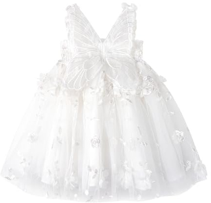Miipat Flickdräkt Tull Tyll Fjäril Barn Flickor Klänningar Sommar Utan Ärmmar Blommig Broderi Prinsessa Fest Klänning Födelsedag Klänning för Flicka, 4-5 år