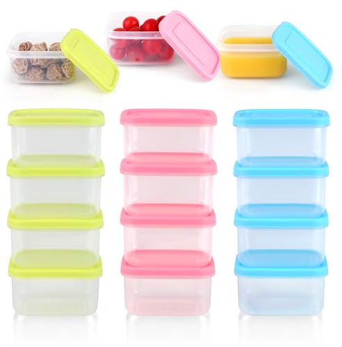 12 Piezas Envases de Plastico con Tapa: 200ml Contenedores de Alimentos Pequeños, Recipientes Herméticos para Alimentos Apilables, para Frutas Salsas Yogur, para Lavavajillas Microondas y Congelador