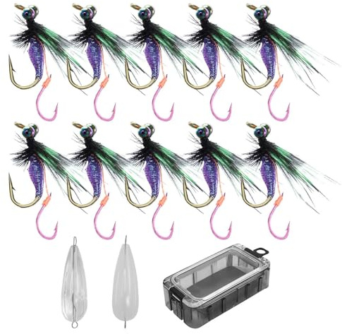 Cebo para pesca con mosca, 10 unidades, doble anzuelo, cebo de simulación – para perca, trucha, bagre, agua salada, estanque, orilla, kayak, lanzar al aire libre camping