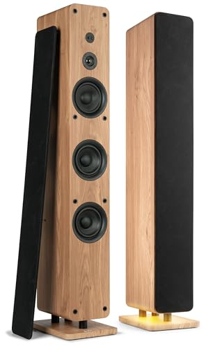 Audizio Arco – Pack 2 Altavoces Activos 320W con Radio Dab+, Radio Digital y Radio FM, Altavoz Bluetooth Potente, Altavoz USB, Entrada optica para Equipo Sonido TV Home Cinema, Color Madera Clara