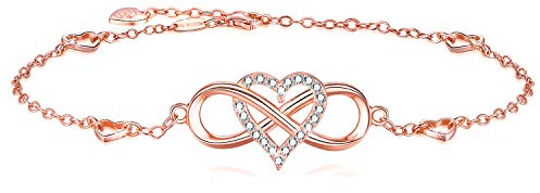 BlingGem Damen Fußkettchen 925 Sterling Silber Zirkonia Infinity Herz Fußkettchen Frauen Geburtstag Jahrestag Hochzeit Schmuck Geschenk (B-rotgold)