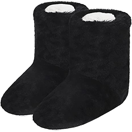 OhMill Comfy Bootie Slippers Warm Winter Boots House Shoes Faux Fur Slip on House Slippers Non-Slip Sole Lined Jacquard Heart Shape Ankle Boots for Women Men Couple Indoor Home Bedroom Autumn Winter
