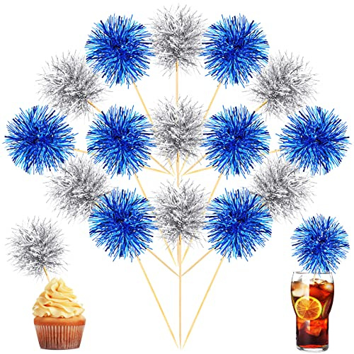 Chinco 100 Pcs Cupcake Toppers Classic,Silver, Blue