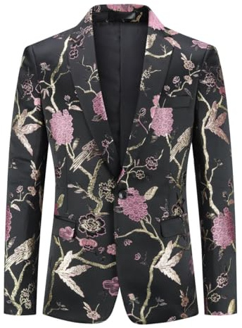 YOUTHUP Blazer Homme Brodé Mode Slim Fit Floral Bal Mariage Smoking Soirée