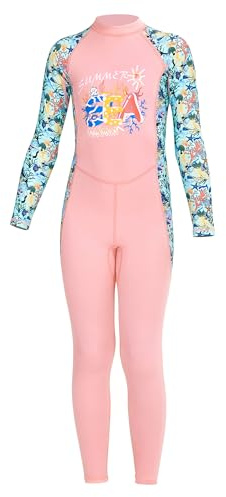 AIWUHE Kid's Full Body Swimwear Boys&Girls One Piece Swimsuit Long-Sleeve Water Sports Rash Guard UPF 50+ Sunsuit Sets Pink 2-3T S