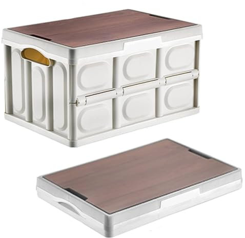 Aeetial 30L Foldable Storage Bin, Collapsible Plastic Storage Box with Cutting Board Lid, Stackable Storage Box for Car, Home Organizing, Toy Storage, Garage Storage(Black)