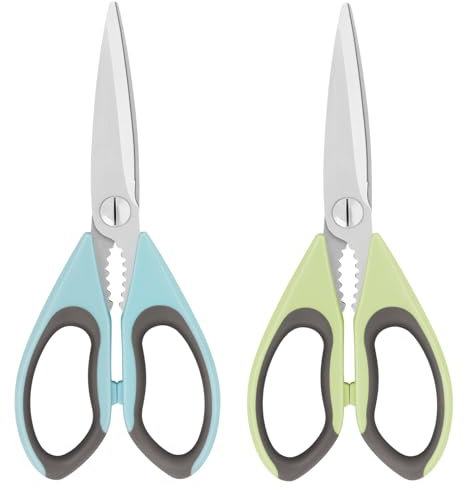 Vutyvve Forbici da cucina, cesoie multiuso per carne e pollame, forbici da cucina con lama affilata in acciaio inossidabile, lavabili in lavastoviglie, verde chiaro/azzurro, confezione da 2