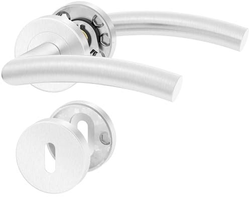 ERGO line OTTO Edelstahl Türbeschlag für Zimmertüren, Edelstahl, Rund-Rosette, Türgriff für Türen, Drückergarnitur, Türbeschlag, Türklinken Innentüren, Türdrücker