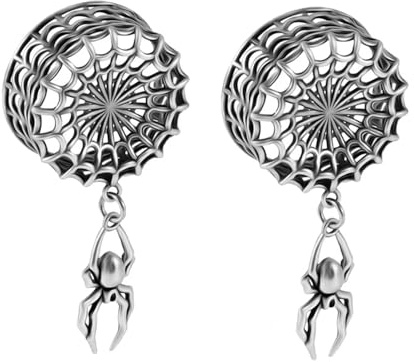 2PCS Hollow Bat Net Ear Tunnels Plugs Flash Film 316L Stainless Steel Ear Expander Stretcher Piercing Ear Gauges Body Jewelry 8mm-25mm (Silver Hollow with Bat pendant Style, 00g(10mm))