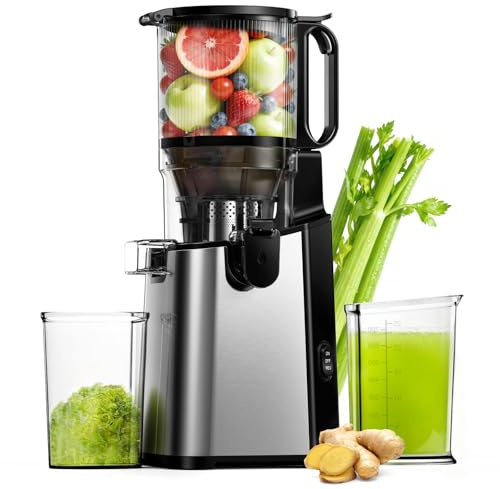 Juicer Machines, EUHOMY 5.8 Wide Feed Chute Cold Press Juicer for Whole Vegetables & Fruits with 400W, High Juice Yield, Easy to clean, Black Stainless Steel