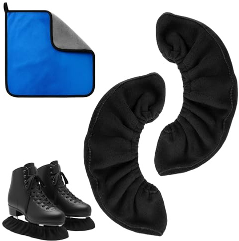 QhgPnt 1 Pair Ice Skate Guards, Figure Skates Accessories, Skate Guards for Ice Skating with one Cleaning Cloth, Ice Skate Blade Covers, For Ice Hockey Skates Figure Skating Ice Skates (Black)