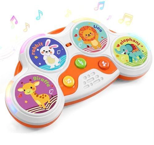 Meribbit Tamburo Bambino Musicale Interattivo Giochi Bambini 1 Anno con Luci e Suoni Sincronizzati Strumenti Musicali Bambini Design Sicuro Portatile Regalo Educativo
